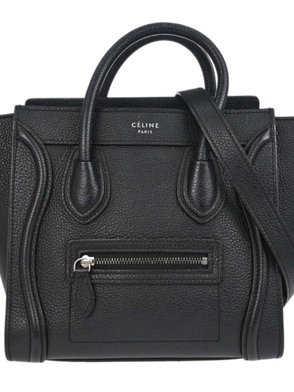 Celine Black Leather Nano Luggage 2way Tote Handbag